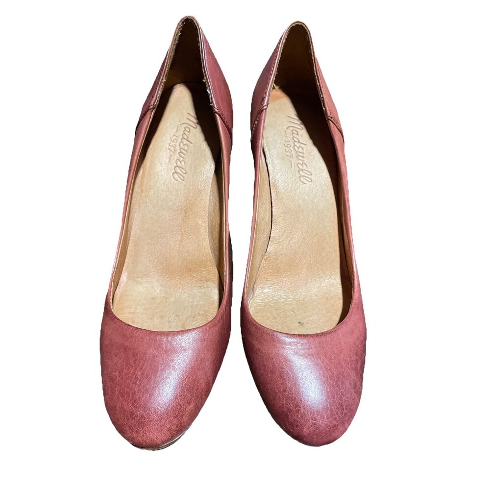 Madewell Women's Frankie Hell Distressed Leather Pump Wood block heel Size 6